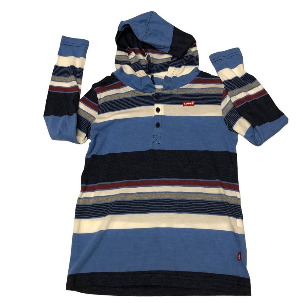 LEVIS‎ BOYS STRIPEP HOODLONG SLEEVE SHIRT SM5/6 NWITHOUT TAG